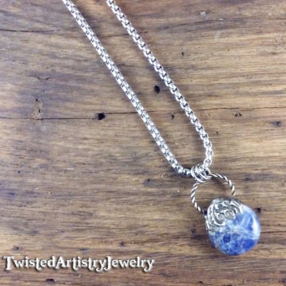 Sodalite Teardrop Pendant Necklace - Picture 3 of 6